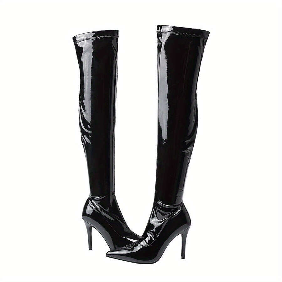 Fashionable Women's Knee High Slim High-Heeled Boots With Side Zipper Elastic Fit, Perfect For Casual And Wearing Ocns