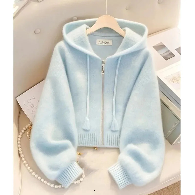 Lazy Wind Feminine Long Sleeves Knitting Spring Autumn Women Leisure Hooded Sweater Highgrade Ladies Fashion Zipper Knitted 251013