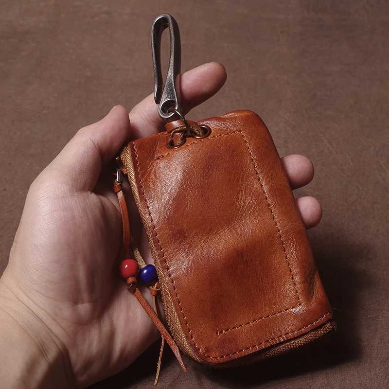 GURO High Quality Genuine Leather Home Car Key Bag Retro Men Handmade Top Cowhide Coin Purse Women Zipper Mini Wallet Card Holde Z251023