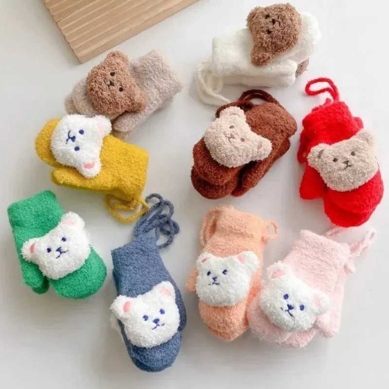 1 Pair Warm Glove for Kids Cute Cartoon Doll Bear Mittens for Baby Boy Girl Kawaii Autumn Winter Outdoor Plush Toddler Gloves Y251024