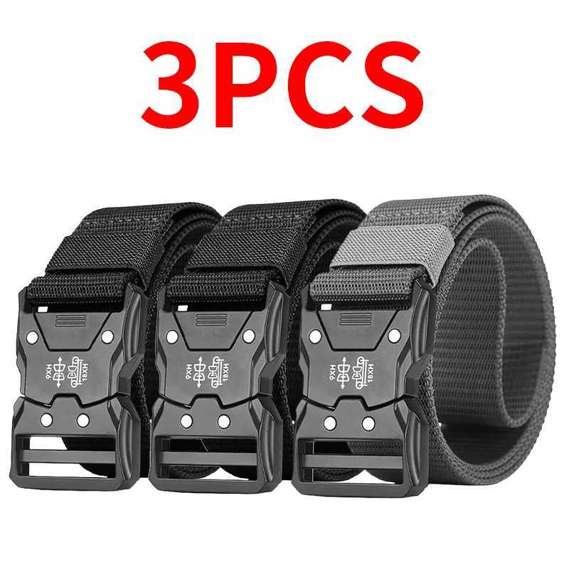 3pcs mens fashionable waist belt metal buckle durable PP material black suitable for outdoor and casual wear perfect fo W251024
