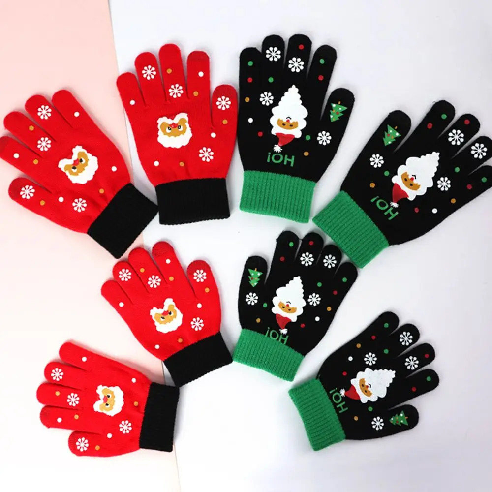 Driving Plus Velvet Winter And Autumn Santa Claus Printed Christmas Mittens Full Fingers Glove Knitted Gloves 251021
