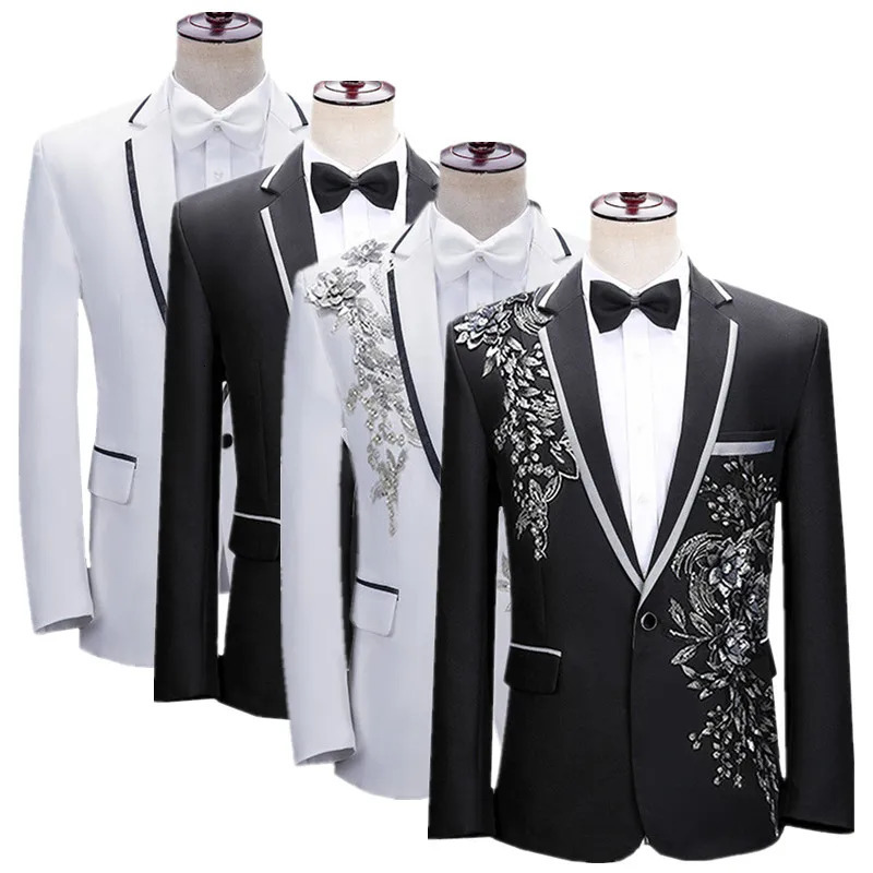 Men Patchwork Suit Single Button Flower Jacket Fashion Singer Host Pianist Stage Performance Blazers Coats 251023