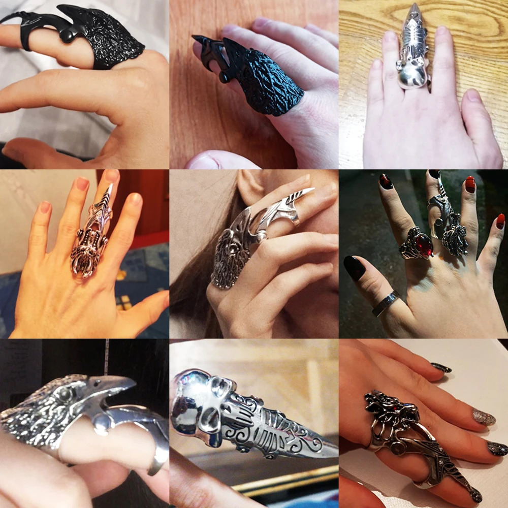 Gothic Punk Dragon Eagle Skull Joint Knuckle Full Finger Claw Ring Unisex Cool Heavy Rock Party Club Charm Knuckle Rings Jewelry 251020