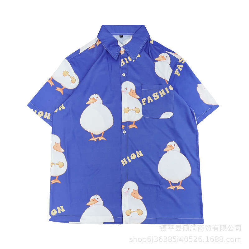 Trendy Street Style Chainsaw Man Pattern Print Unisex Cuban Collar Hawaiian Short Sleeve Shirt