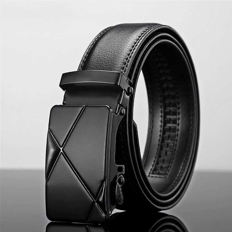 Mens Belt Metal Automatic Buckle Belt High Quality Luxury Belts for Men Fashion Business Black PU Strap W251024
