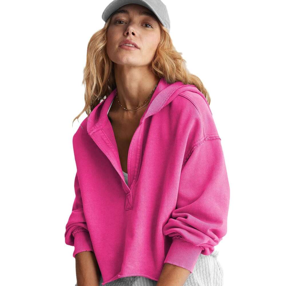 Fashion Loose Trendy Hoodie for Women Spring Autumn V-neck Pullover Long Sleeve Top