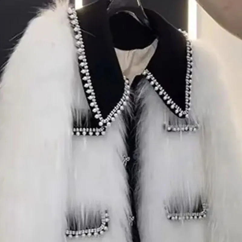 High end Heavy Industry Nail Bead Fox Fur Grass Jacket Women Autumn Winter Unique Warm Casual Coat Female Top 251023