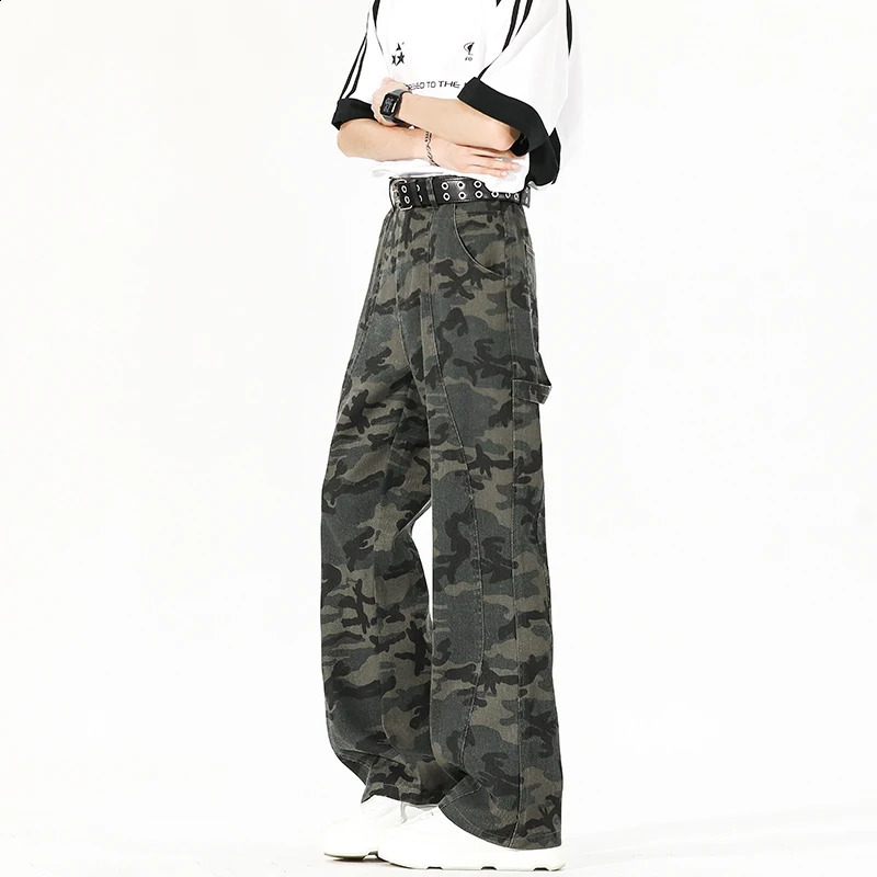 Long Length Casual Jeans American Vintage Autumn Camouflage Workwear Pants 190 Tall Men Flared Trousers 115cm 251018