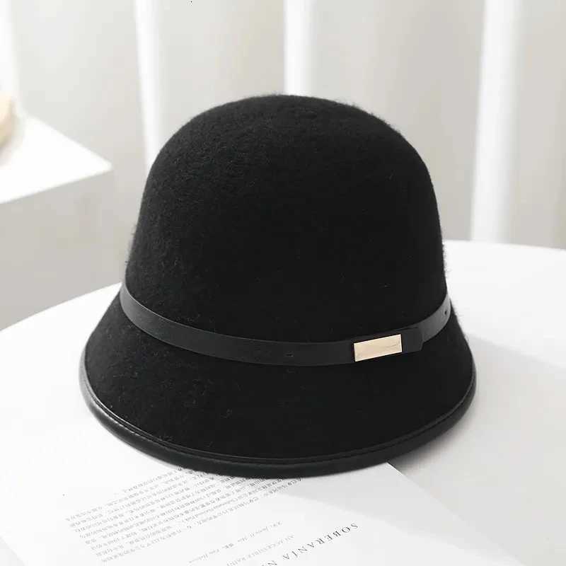 New 5 colors Fishing Hat Unisex Solid Color Wool Winter Hat With Belt Winter Bucket Wool Cashmere Woman Warm Cap Gift WholesaleL251024