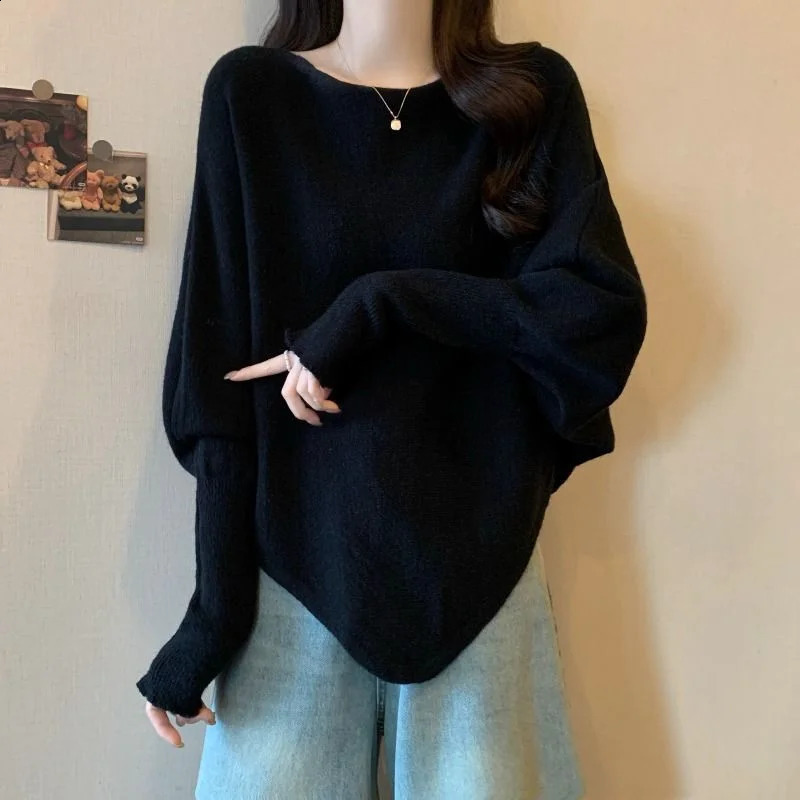 Knitted Sweater Women Solid Color Pullover Long Sleeve Irregular Bat Sleeve Cape Top 251020