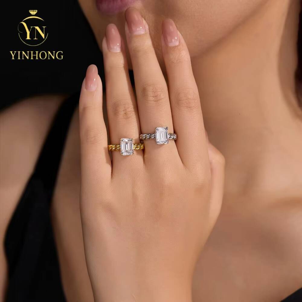 Gifts Wedding Moissanite Ring 925 Sterling Silver Hip Hop Link Chain Band Ring