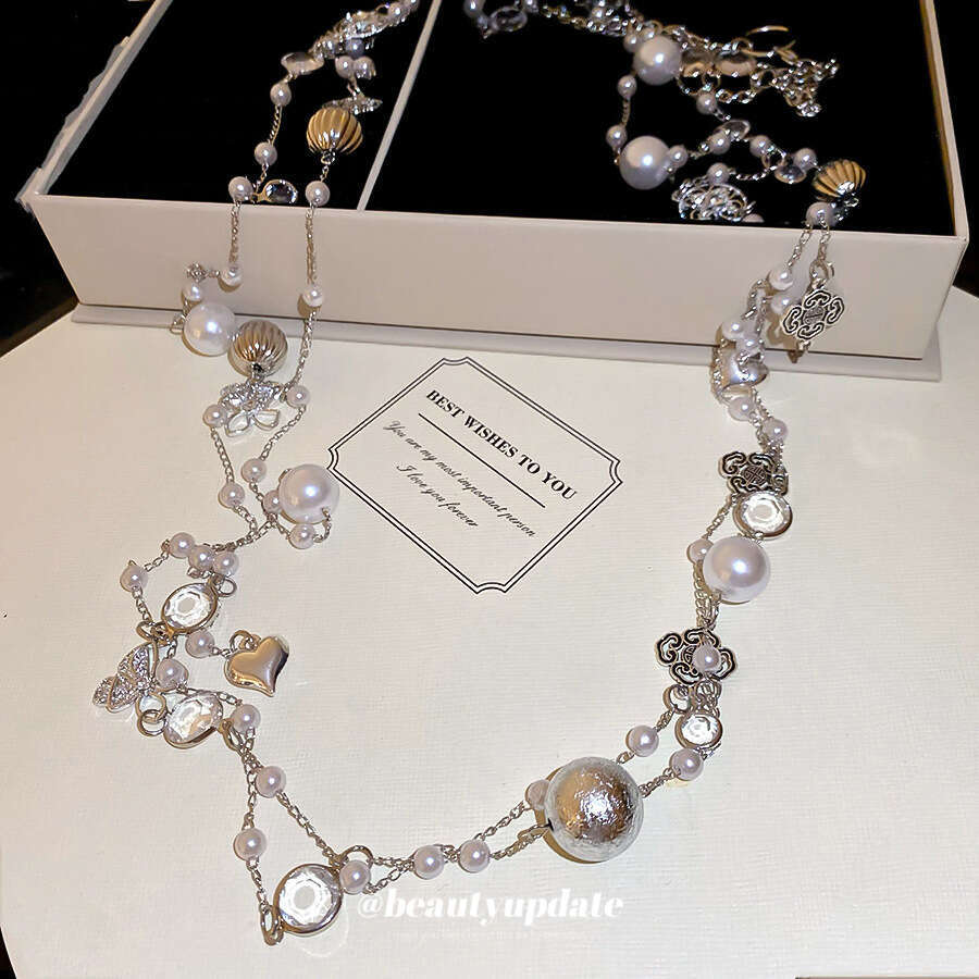 Inlaid Crystal Pearl Heart Flower Tassel Necklace Chain Fashion Designer Belt Light High-end Waist for Women