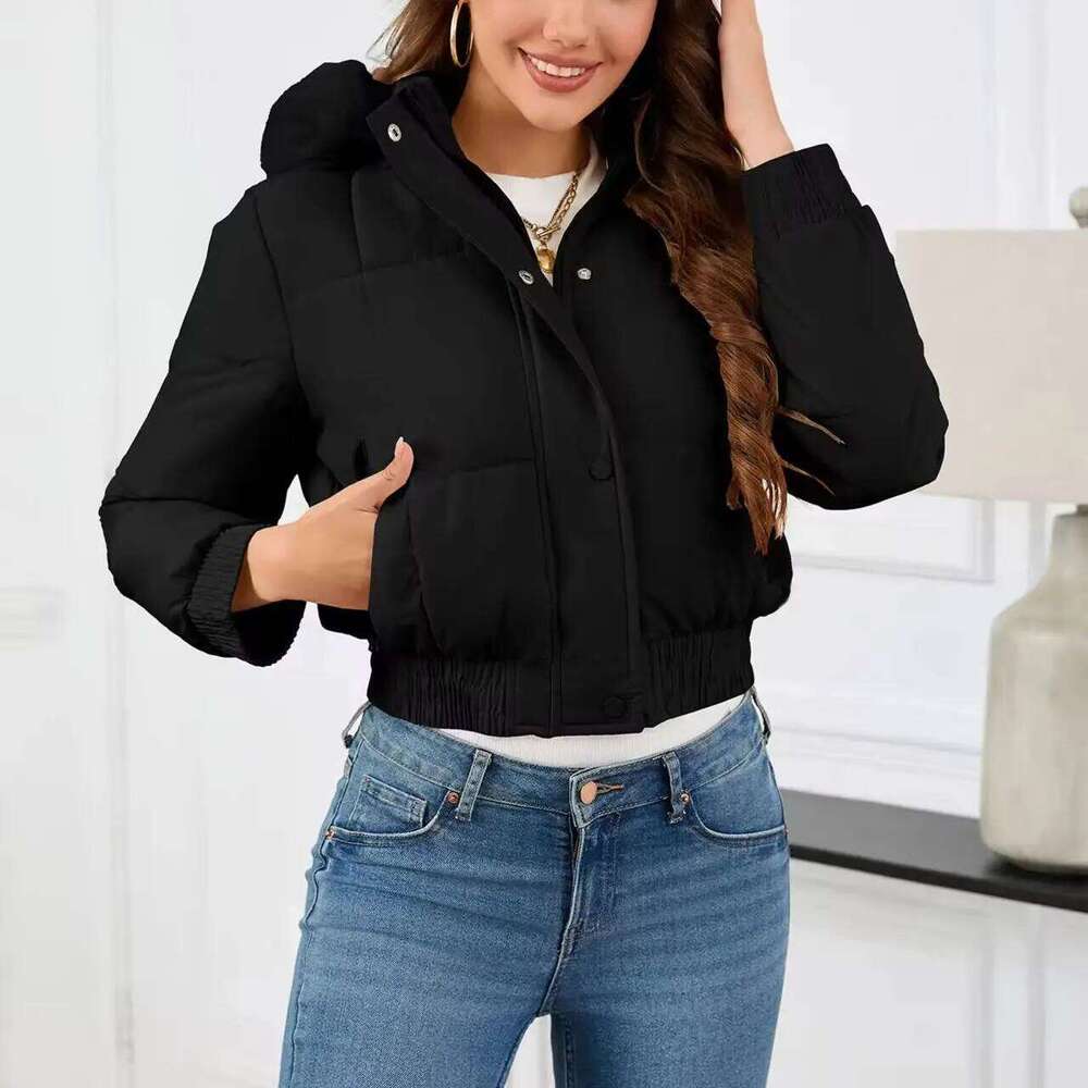 New Winter Warm Hooded Down Cotton Women Thickened Fleece Lining Big Fur Collar Long Sleeve Short Parkas Jacket Coat