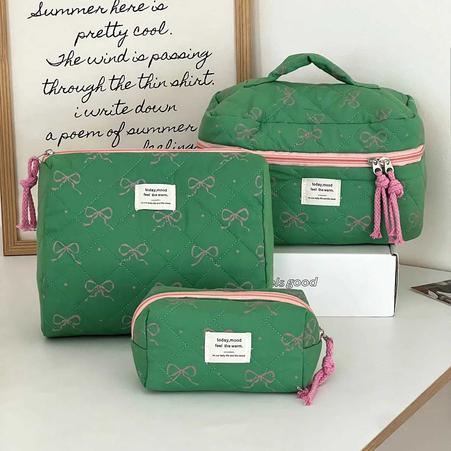 Sweet Bow Casual Womens Cosmetic Bags Contrast Color Ladies Toiletry Storage Bag Travel Portable Female Makeup Case HandbagsT251024