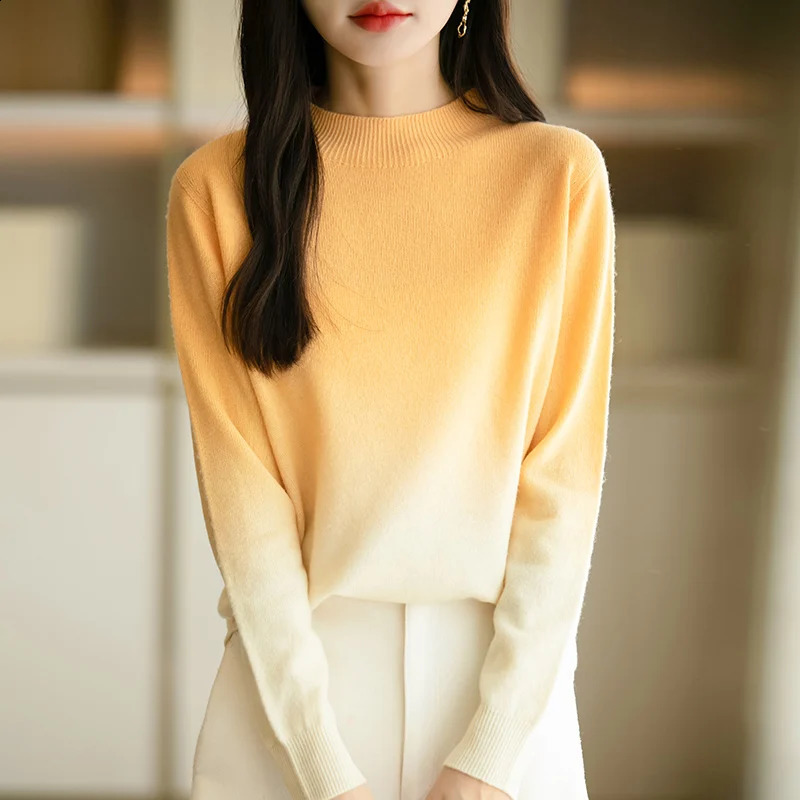 Women Fine Wool Thickening Sweater Outwear Gradient Mock Collar Pullover Autumn Winter Bottoming Casual Warm Knitting Tops 251023