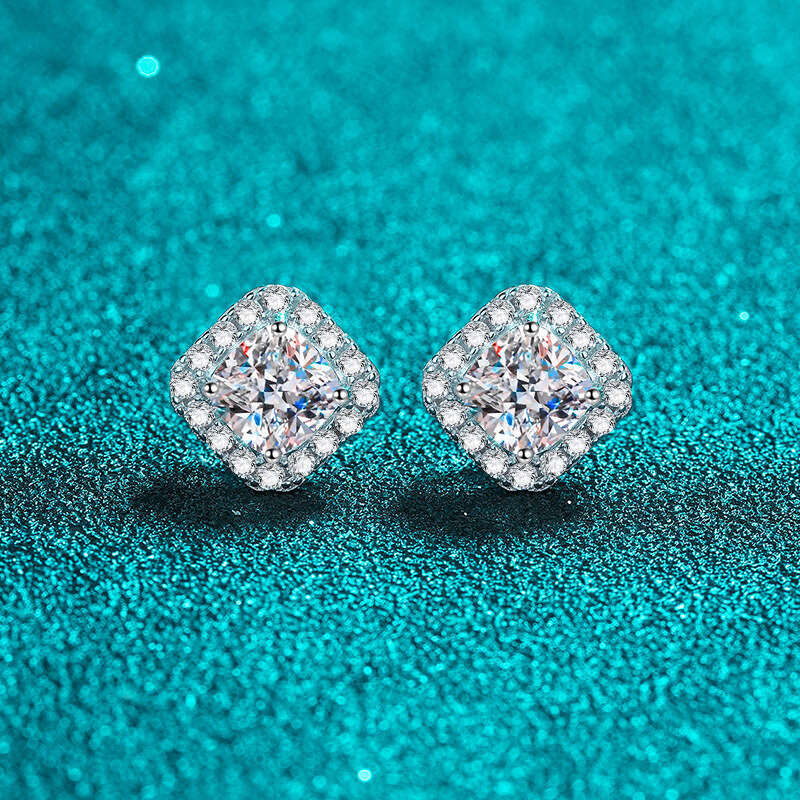 DHCollections-- Sterling Sier Earrings for Women, Square Moissanite Earrings, Plated with PT950 Gold, Jewelry
