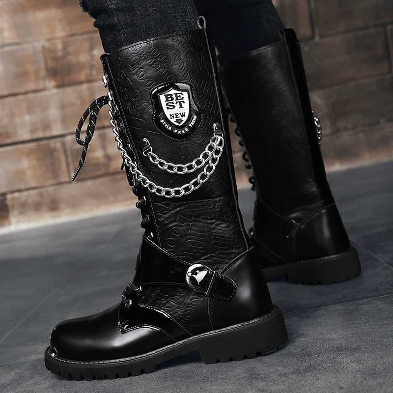 Big Size 3846 Motorcycle Boots for Men Fashion Letter Casual Shoes Chain Punk Style Motorcycle Boots Comfortable Outdoor Boots W251024