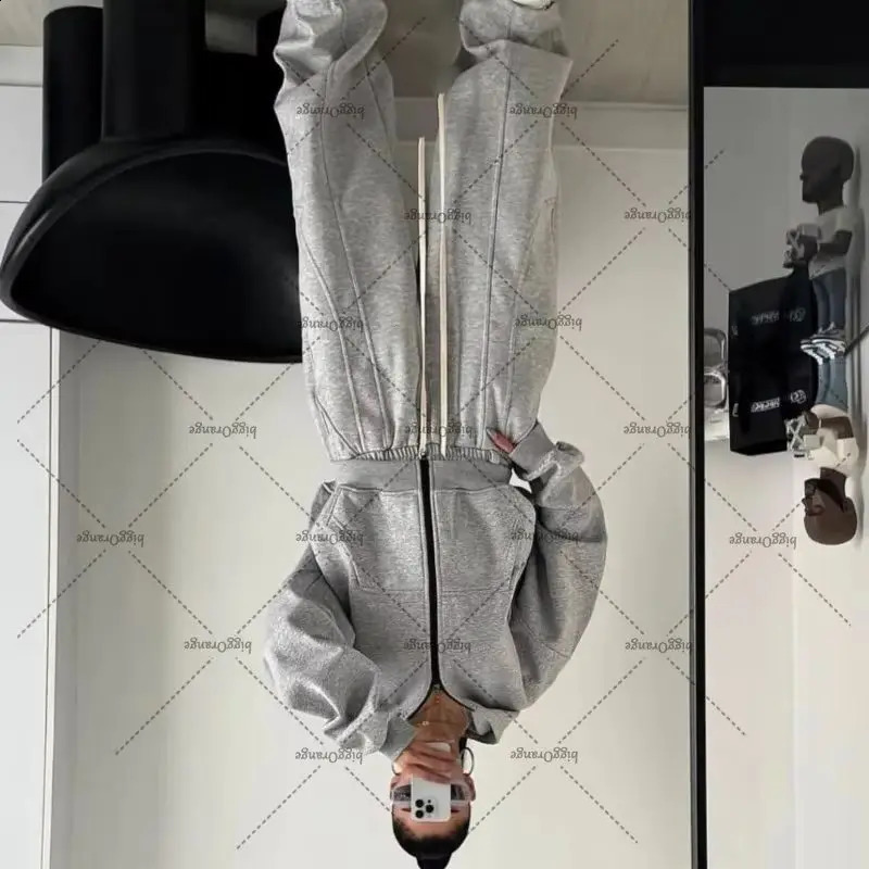 European and American Winter Loose Zipper Hoodie Pants Suit Men Y2k Gothic Punk Retro Oversized Sweatshirt Casual Pant 251018