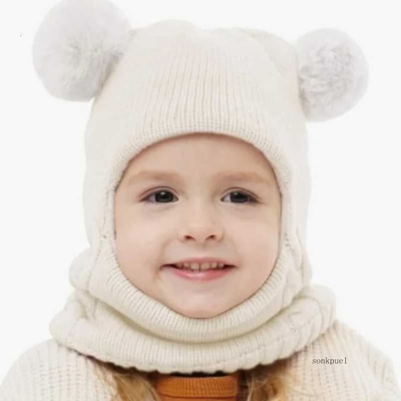 Baby Boy Beanie Protect Neck Solid Windproof Winter Child Infant Knit Hat Knitted Warm Fleece Kids Girls Earflap CapsL251024