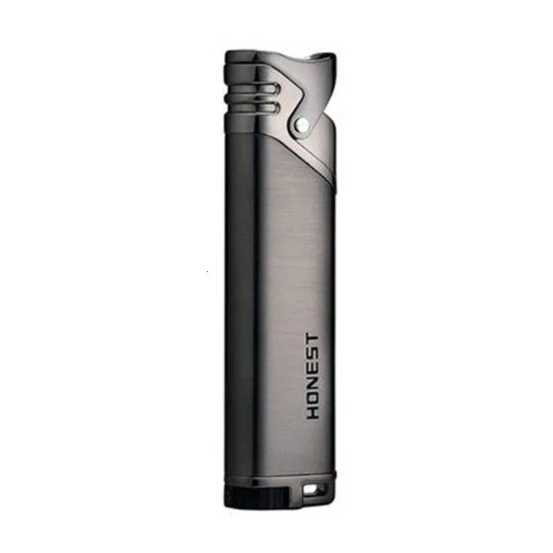 New Metal Ultra Thin Slender Jet Torch Straight Gas Charged Windproof Inflatable Butane Lighter Metal Blue Flame Fashion Gift D251024