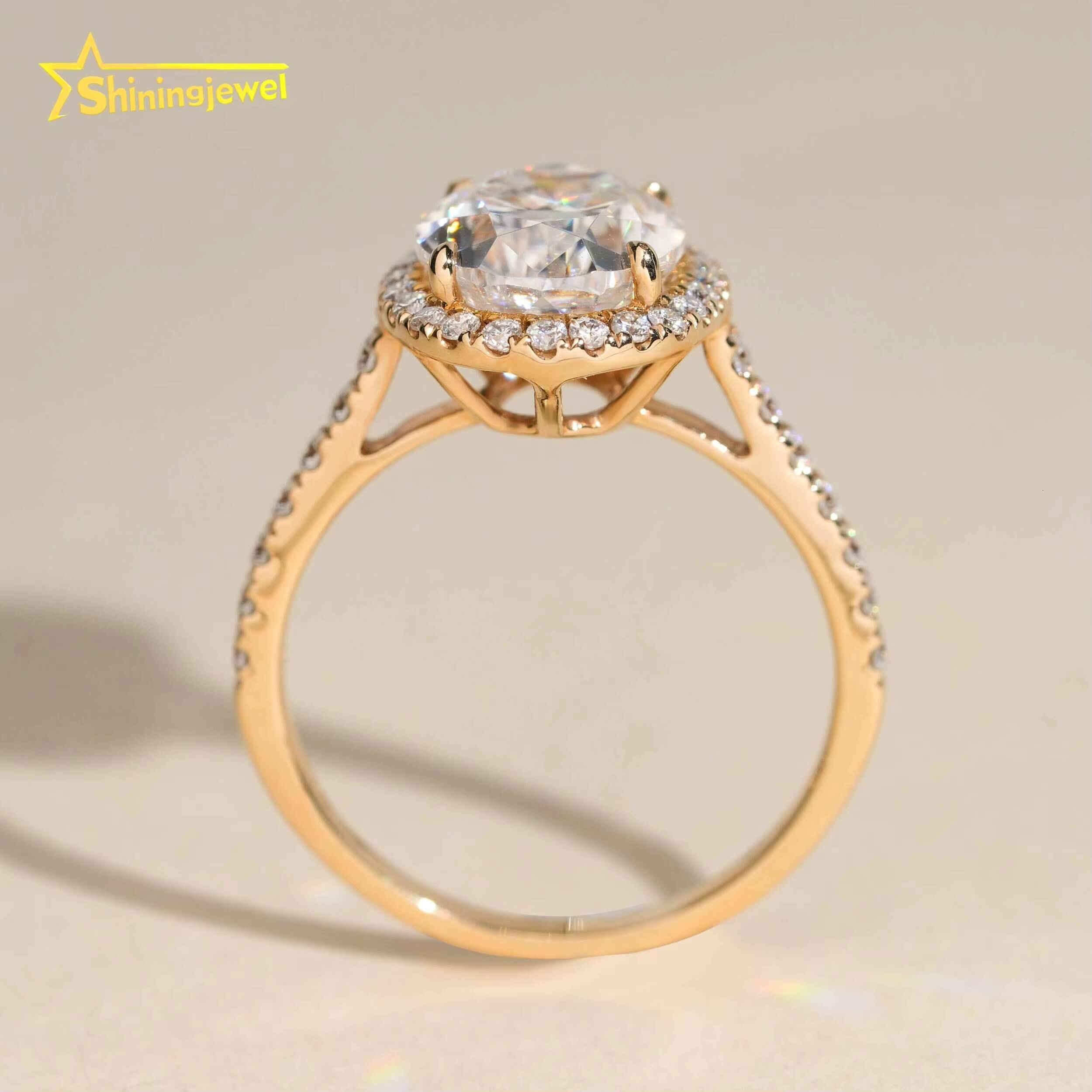 Engagement Wedding Pass Diamond Test Oval Cut Moissanite Half Band Paved 14k Solid Gold Ring for Wedding