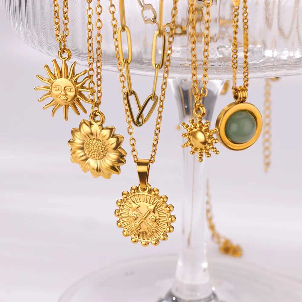 Stainl Steel Geometric Necklace For Women Fashion Sun Sunflower Pendant Clavicle Chain Aesthetic Jewelry Accories FemmeXJ251024