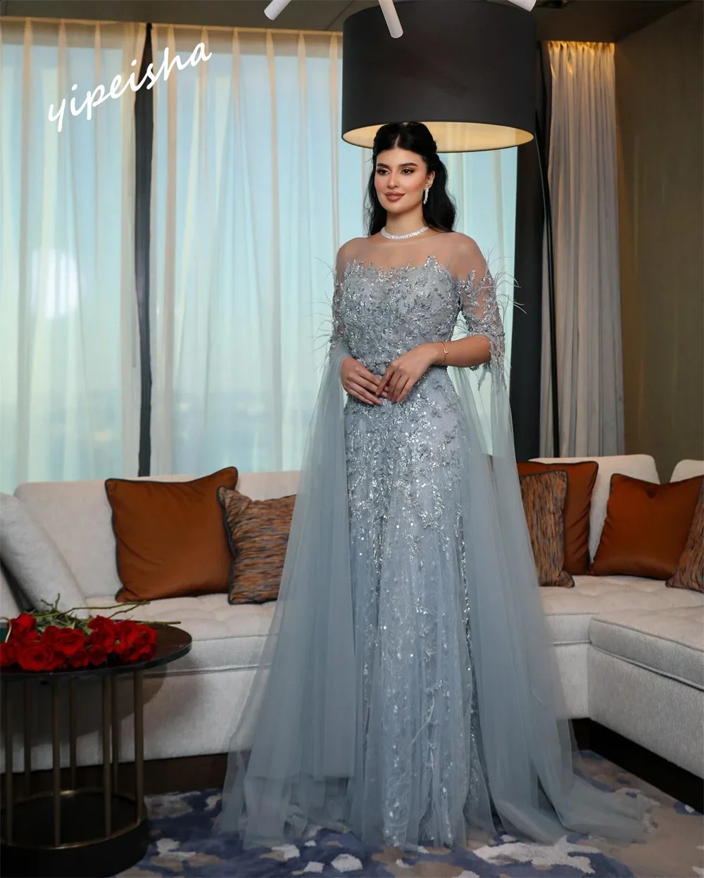 Customized Jiayigong Net Feather Beading Homecoming Aline Scoop Neck Bespoke Occasion Gown Long Dresses Saudi Arabia 251020
