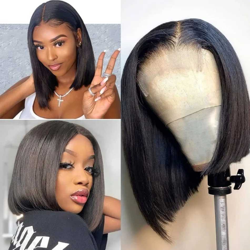 100 Human Hair Black Straight Bob Wig Brazilian Remy 13x4 Transparent Lace Front Wigs 4x4 Closure Lace Frontal Short Bob Wigs W251023