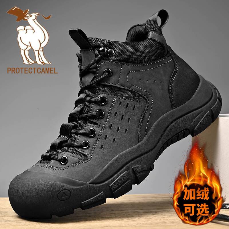 Paul Camel Men's Shoes Winter Fleece-Lined High-Top Cotton Footwear Genuine Leather Anti-Slip Outdoor Hiking Shoes & Snow Work Boots