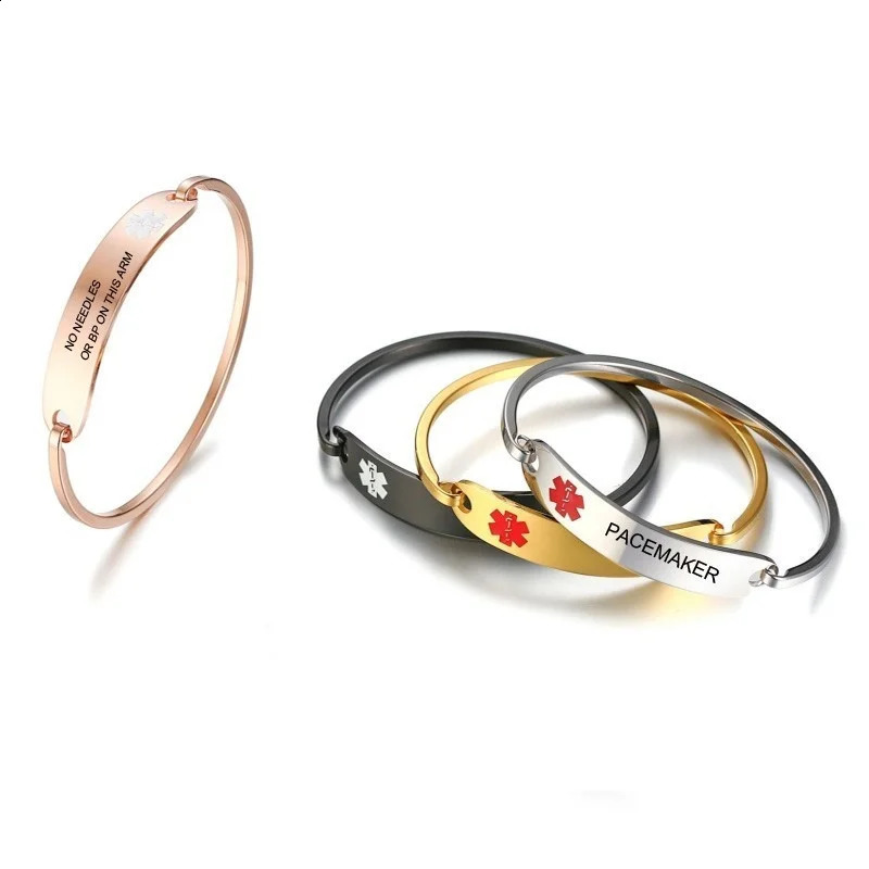 Personalized Alert Cuff Bracelet for Women Men Free Engraving Stainless Steel ID Bangle Emergency Contact SOS Jewelry 251014