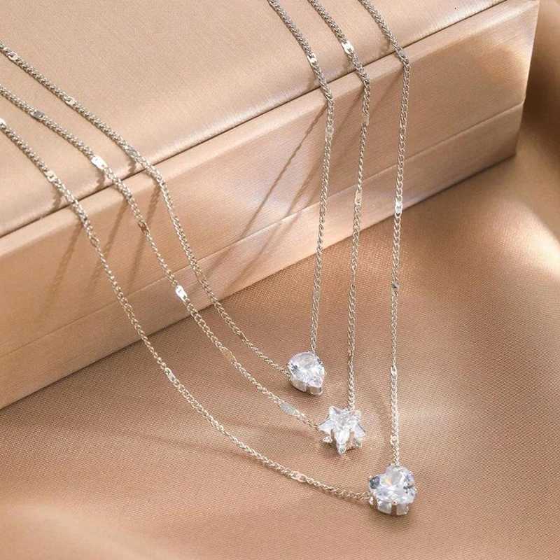 3 Layer Crystal Zircon Necklace Heart Star Multilayer Pendant Necklace Women Fashion Square Rhinestone Female Necklaces JewelryXJ251024