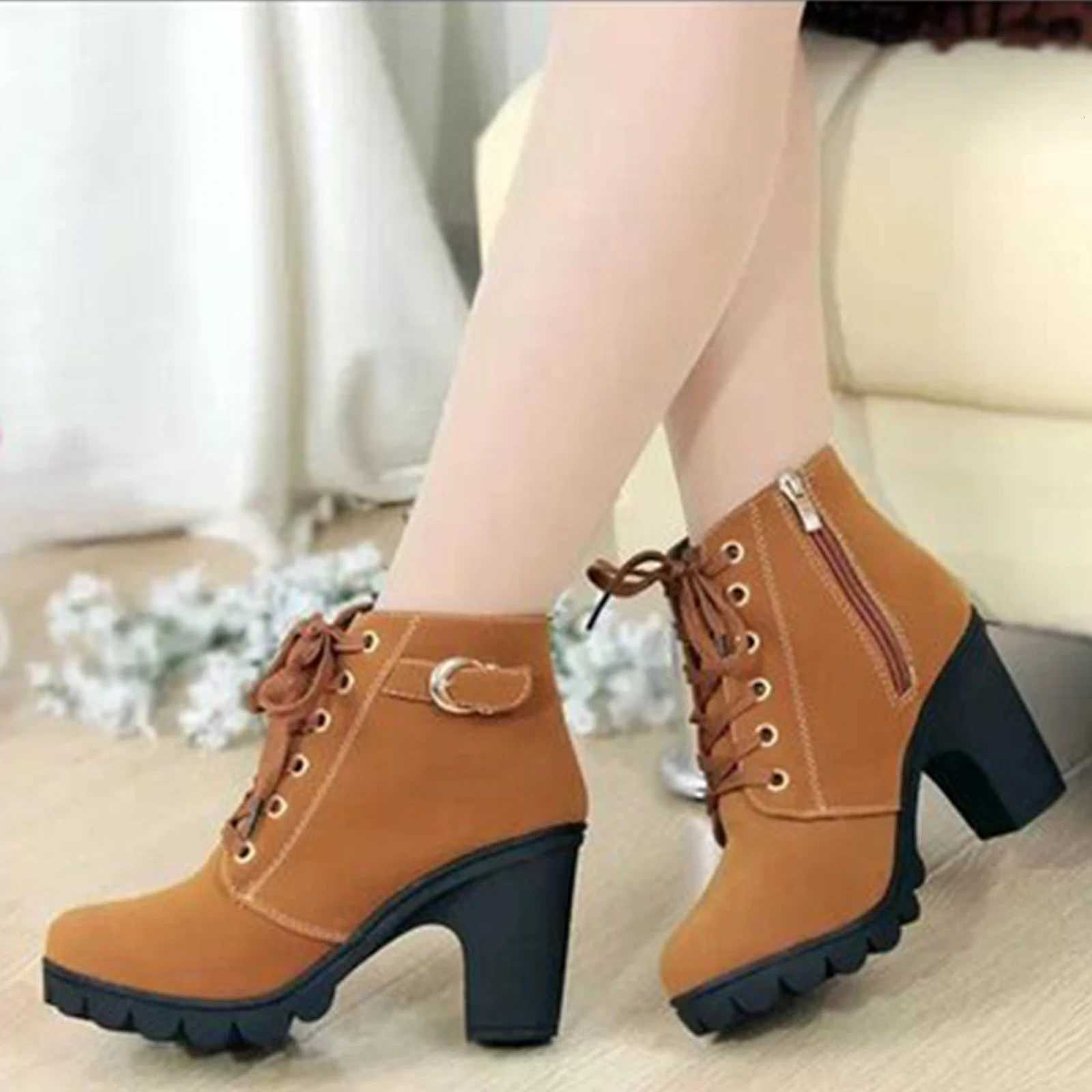 Womens Large Size Ankle Boots Autumn And Winter CrossStrap Short Boots Gift for Christmas Birthday New Year W251024