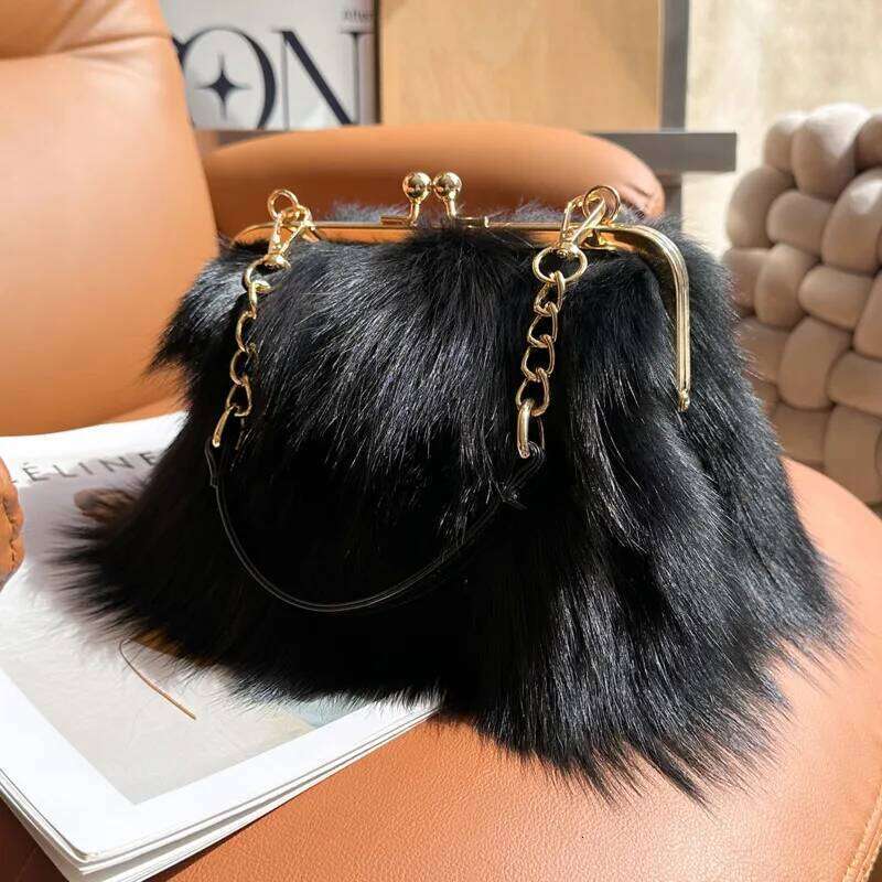 Real Winter Fashion Crossbody Fur Handbag Plush Chain Shoulder For Women Natural Sier Fox Bag