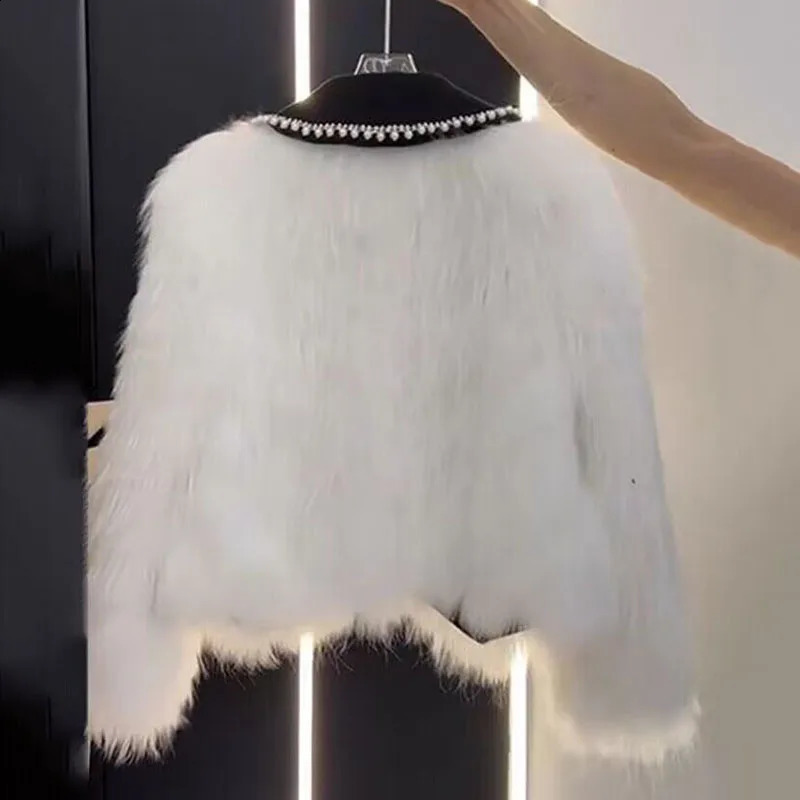 High end Heavy Industry Nail Bead Fox Fur Grass Jacket Women Autumn Winter Unique Warm Casual Coat Female Top 251023
