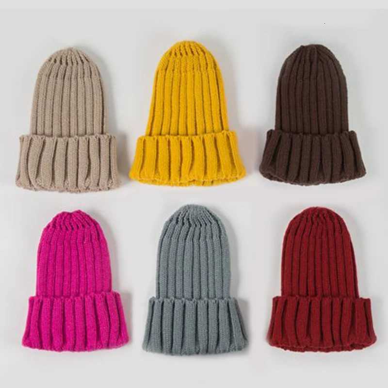 Solid Color Baby Skullies Beanie Winter Warm Kids Knitted Hat 14year Boy Girl Children Pullover Cap Thick Woolen Crochet BonnetL251024