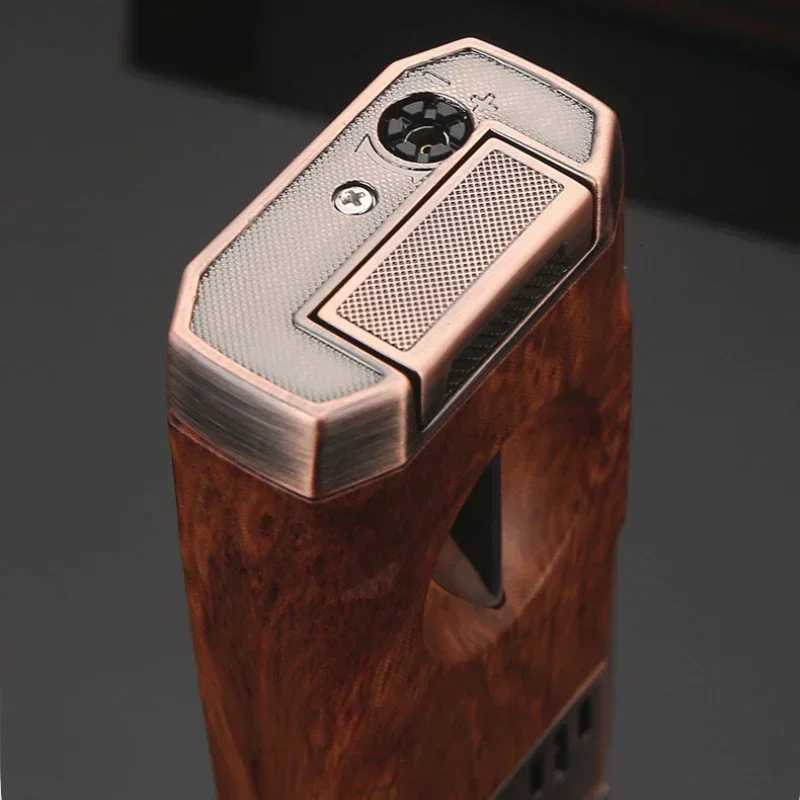 New HONEST Outdoor Windproof Gas Lighter Powerful Torch Double Blue Flame Jet Cigar Lighter With Cigar Holder And Cigar Cutter D251024
