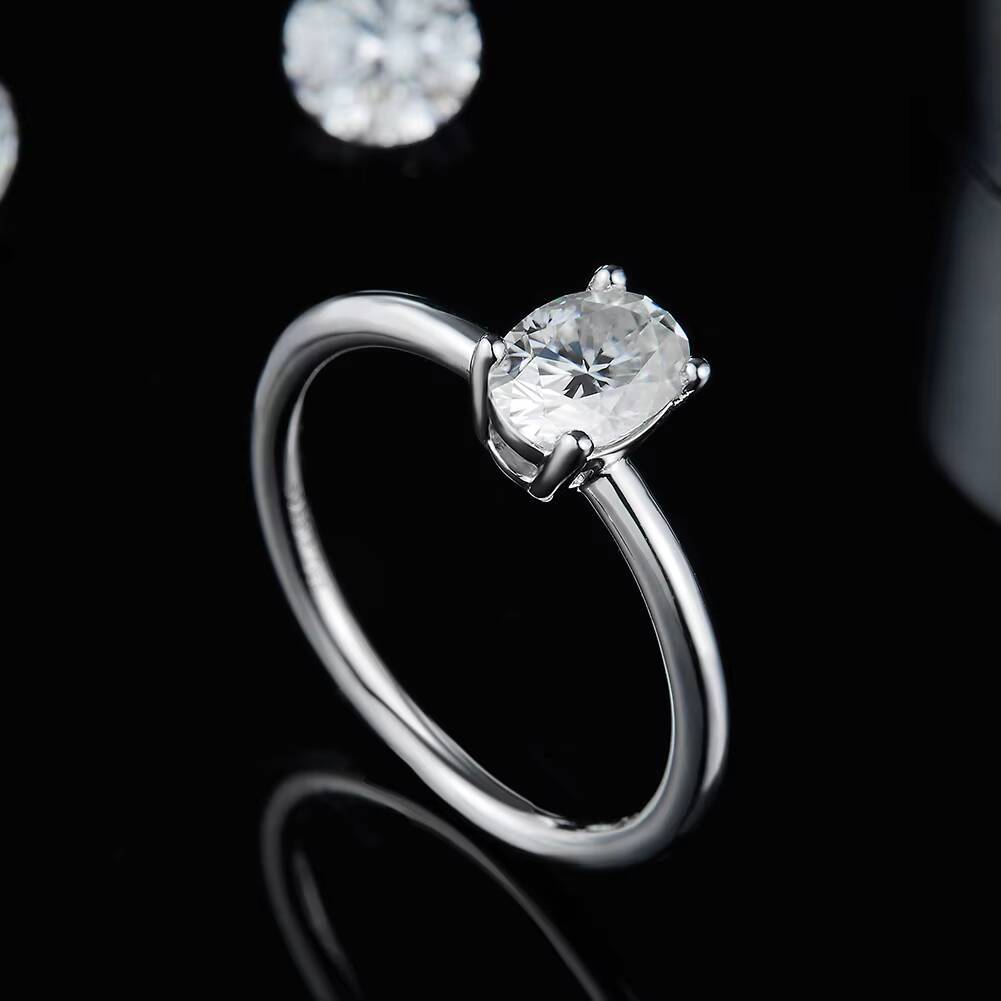 RINNTIN SMR54 Solid 925 Sterling Silver Center 1ct 5X7mm Oval Cut Moissanite Diamond Engagement Ring for Wedding