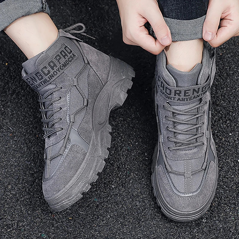 Oulylan Men Tactical Combat Boots Men Thick Sole Ankle Boots Outdoor Hiking Shoes Light Nonslip Men Desert Working Footwear 251021