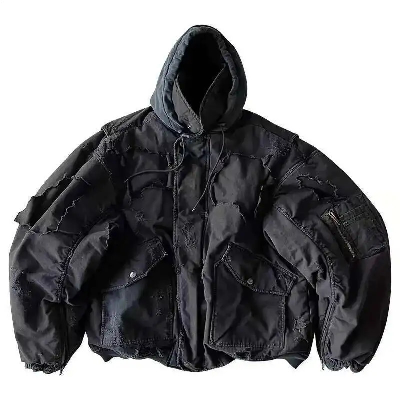 FEWQ American High Street Hooded Jacket Cotton Darkwear Solid Color Long Sleeve Male Tops Pocket 24E5366 251020