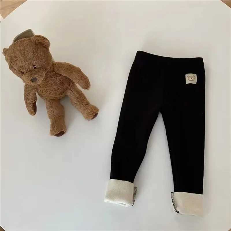 Korean Autumn Winter Childrens Fleecelined Onepiece Pants Warm Baby Cartoon Elastic Ankle Length Trousers for Boys GirlsT251024