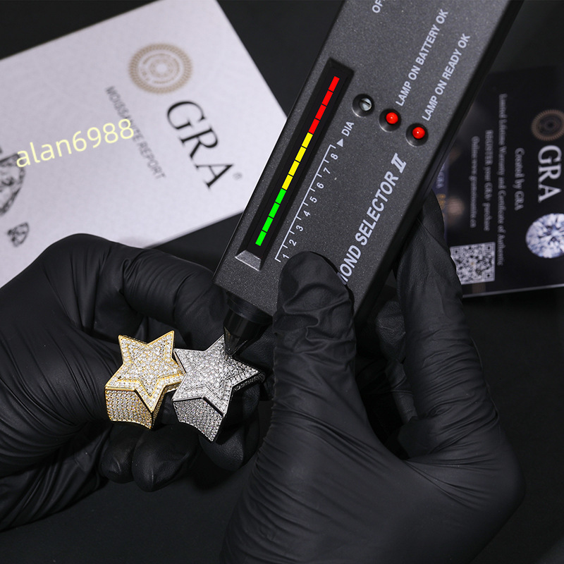 Wholesale Price 925 Sterling Silver Star Design Moissanite Men Hiphop Iced Ring Gold Plated Pave Setting GRA Certified