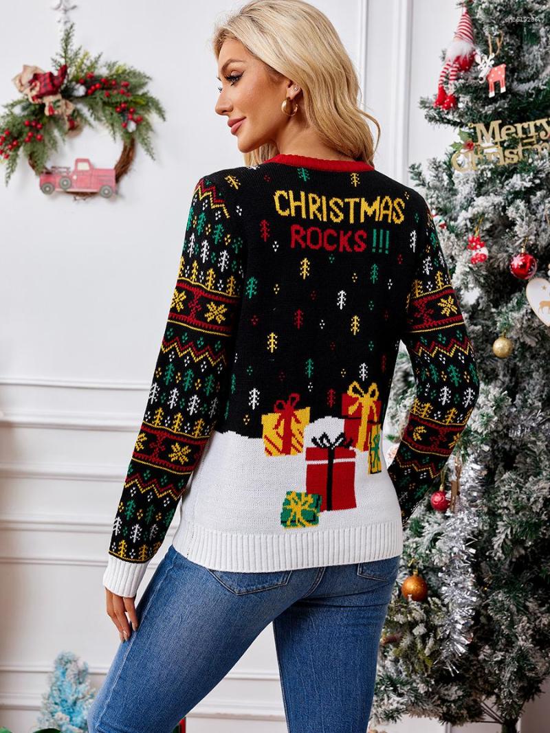 Designer Women's Sweater Christmas Print Women Christmas Sweater Winter Casual Loose Full Sleeve Knitwear Oversize Jumper Warm Soft Xmas Look Clo