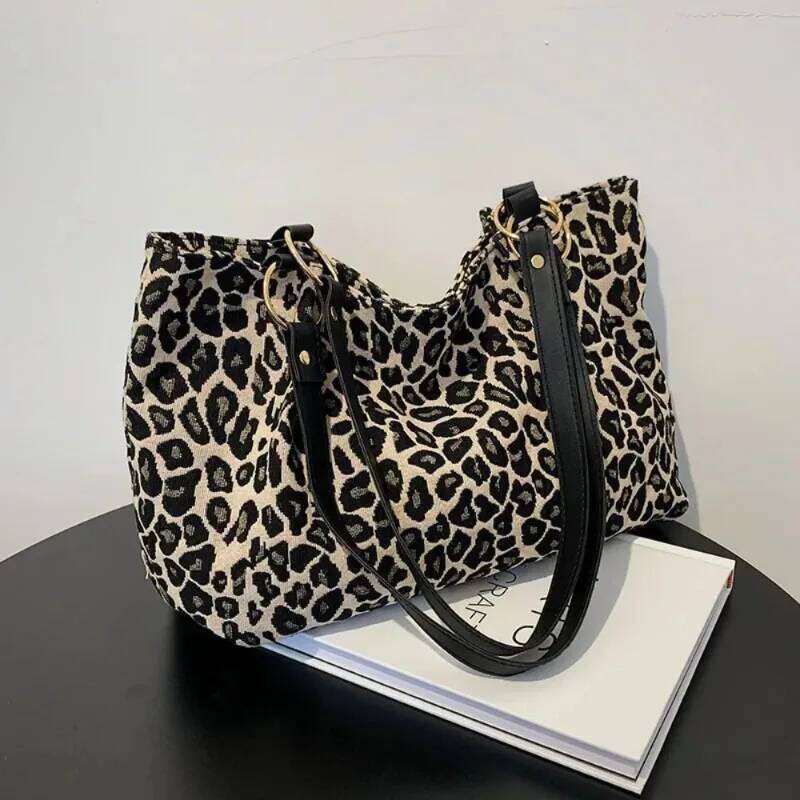 Fashion Tote Shopping And Travel Canvas New Women Popular Handbags Large Capacity Leopard Shoulder Bags