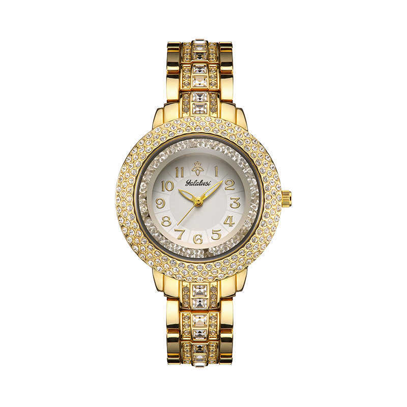 Yalalusi Luxury Gold Diamond Womens Watch Inlaid with Diamonds Fashionable Watch Light Luxury Temperament Waterproof Quartz Casual Ladies Wristwatch Z