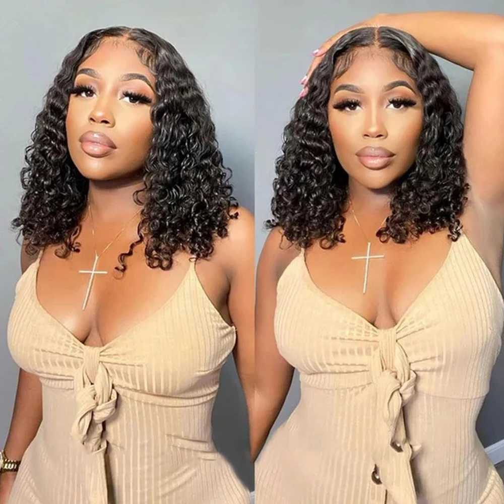 Short Curly Water Wave Human Hair Bob Wigs 13x4 HD Lace Frontal Human Hair Deep Wave Transparent Lace Front Wigs For Women 180 W251023