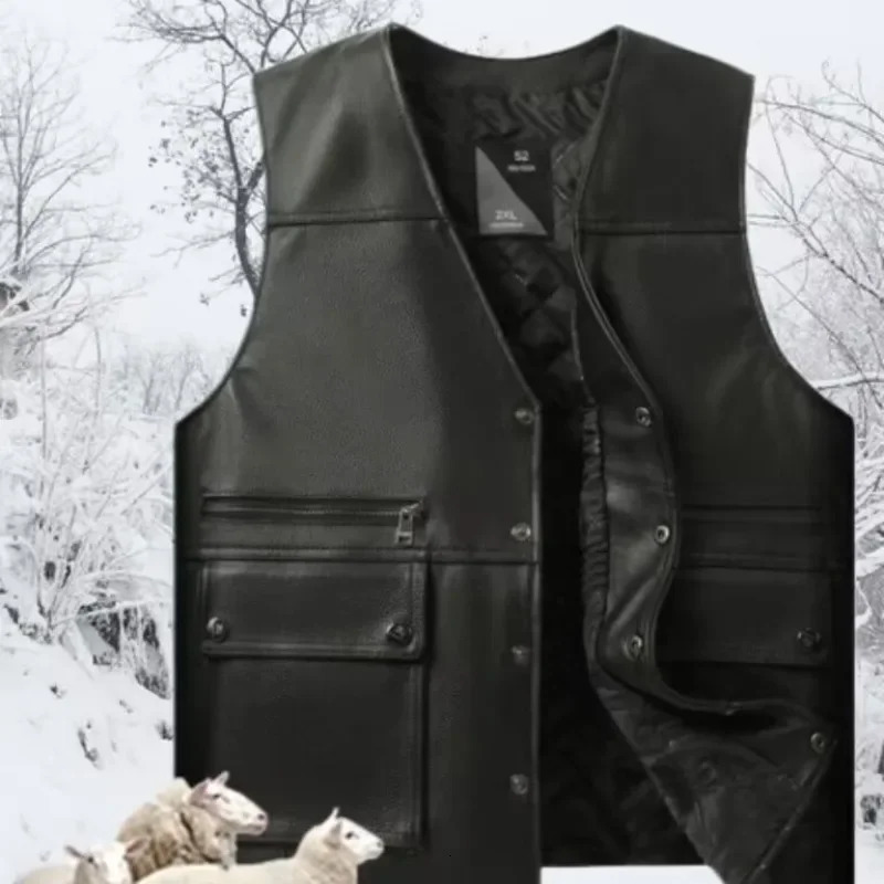 Genuine Leather Motorcycle Vest for Men Sheepskin Leather Biker Jacket Bullet Proof Safety Man Vest Male Coat men clothing 251020