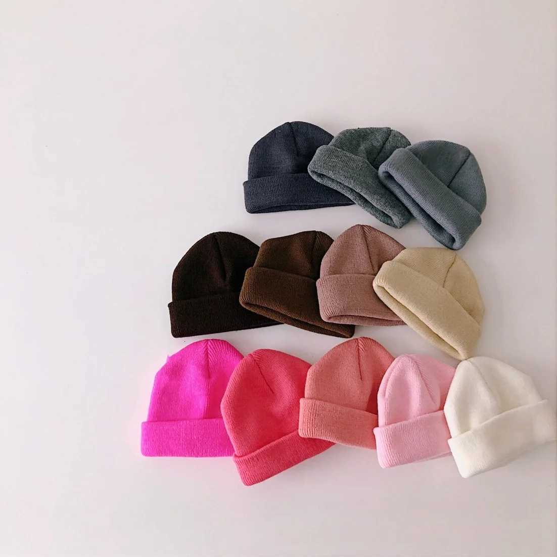 Soft Warm Infant Headwear Autumn Toddler Kids Knitted Cap Baby Girls Boys Cotton Knit Beanie Hat Candy Colored Cuffed Winter CapL251024