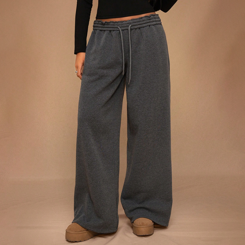 Spring and Autumn Solid Color Loose Feeling Loose Straight High Waist Skinny Wide Leg Pants yoga pants Dark grey