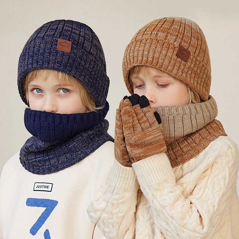 23Pcs Kids Knitted Hat Set Plush Lining Winter Children Beanie Hat Scarf Gloves Suit Child Hat Kids Cap for Boys Gift 410YL251024